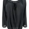 Ballon blouse met strik in de hals glitter DOTTED zwart