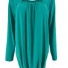 Basic ballon shirt met LANGE MOUW travelstof uni turquois. bds