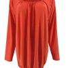 Basic ballon shirt met LANGE MOUW travelstof uni koraal. bds