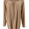 Basic ballon shirt met LANGE MOUW travelstof uni beige. bds