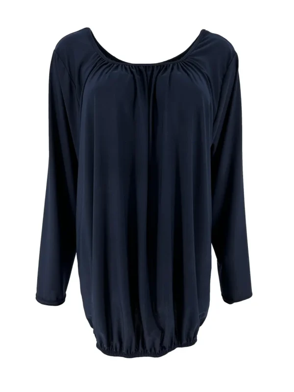 Basic ballon shirt met LANGE MOUW travelstof uni donker blauw