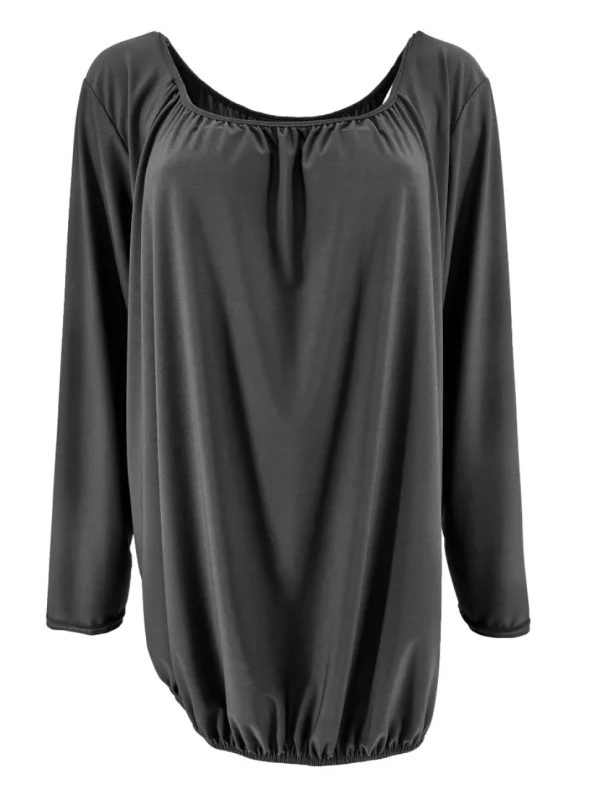 Basic ballon shirt met LANGE MOUW travelstof uni donker antraciet bds