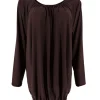 Basic ballon shirt met LANGE MOUW travelstof uni donker bruin bds