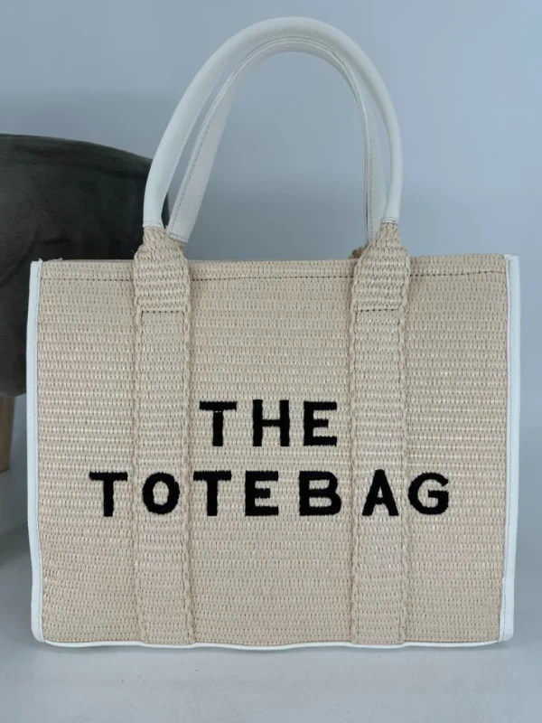 Bigger size tote bag woody BEIGE/WHITE (D2719)