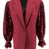 Blazer met knoopjes en PAILLETTEN mouw uni bordeaux