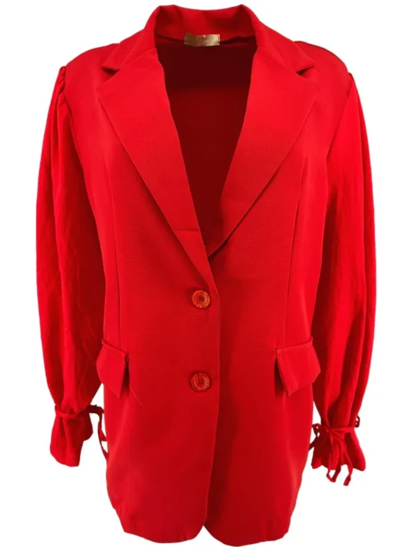 Blazer met knoopjes en uni mouw rood. SALE