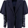 Blazer met pofmouw en kant Tess donker blauw