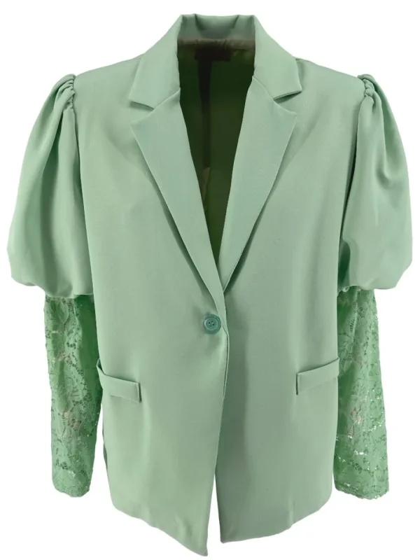 Blazer met pofmouw en kant Tess licht groen