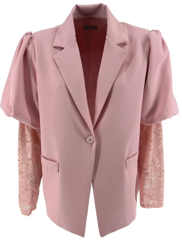 Blazer met pofmouw en kant Tess licht roze