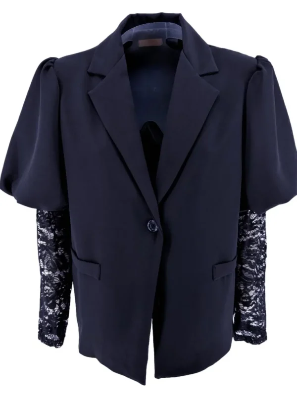 Blazer met pofmouw en kant Tess donker blauw