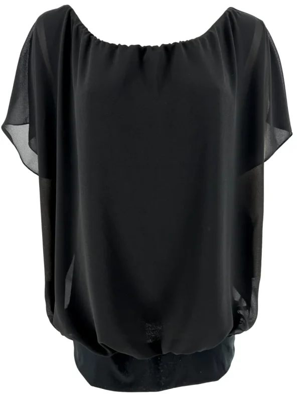 Blouse brede boord met korte mouw Noah uni zwart