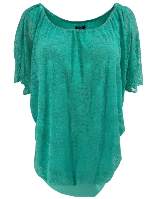 Blouse brede boord met korte mouw en kant mint