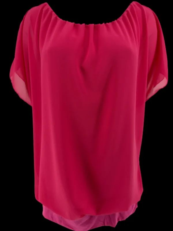 Blouse brede boord met korte mouw Noah uni fuchsia