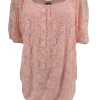 Blouse brede boord met korte mouw en kant licht roze