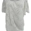 Blouse brede boord met korte mouw en kant off-white