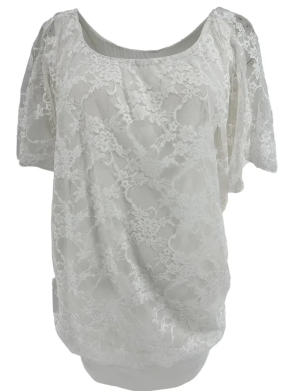 Blouse brede boord met korte mouw en kant off-white