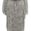 Blouse brede boord met korte mouw en kant taupe