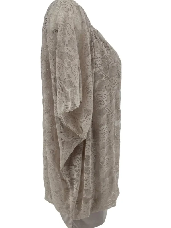 Blouse brede boord met korte mouw en kant taupe