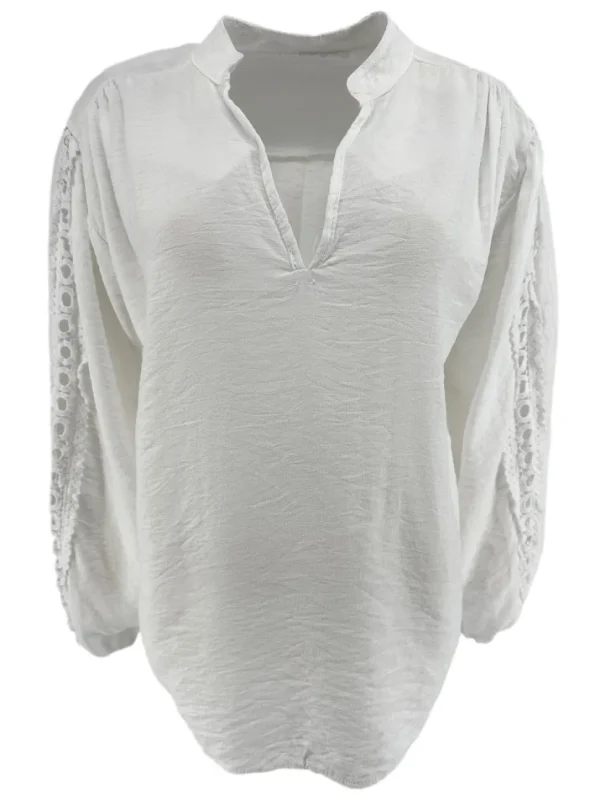 Blouse in linnen-look met circle werking op de mouw off-white