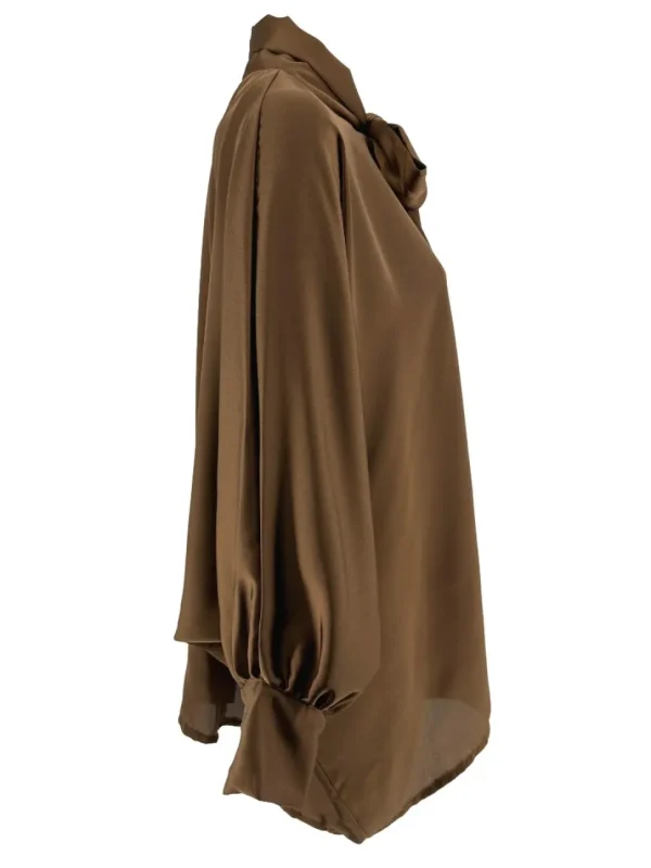 Blouse in satijn-look met strik in de hals Heidi bruin