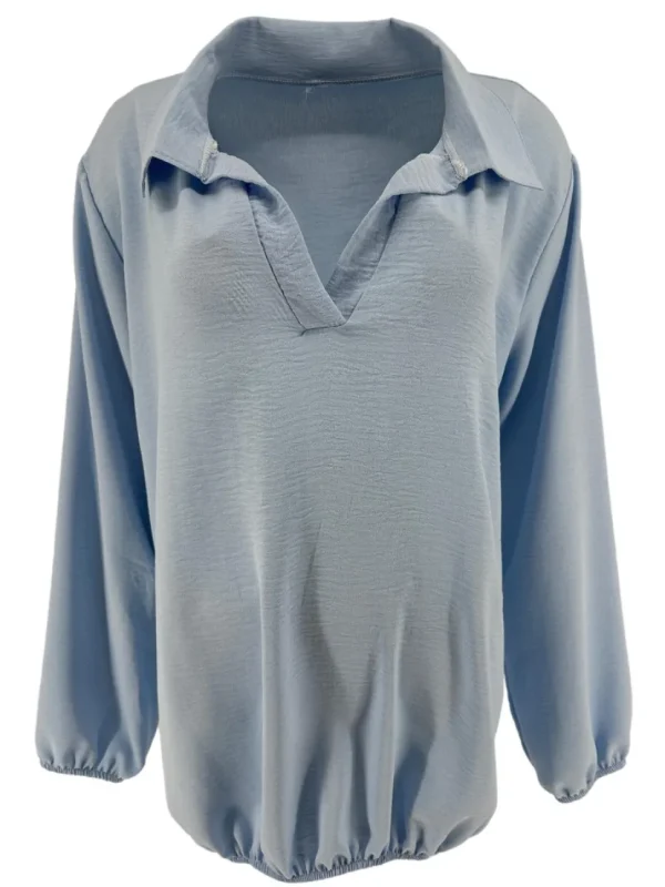 Blouse met elastiek aan de onderzijde en kraag Jetta licht blauw