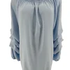 Blouse met elastieke hals en ophaal mouw Christine licht blauw