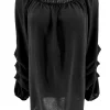Blouse met elastieke hals en ophaal mouw Christine zwart
