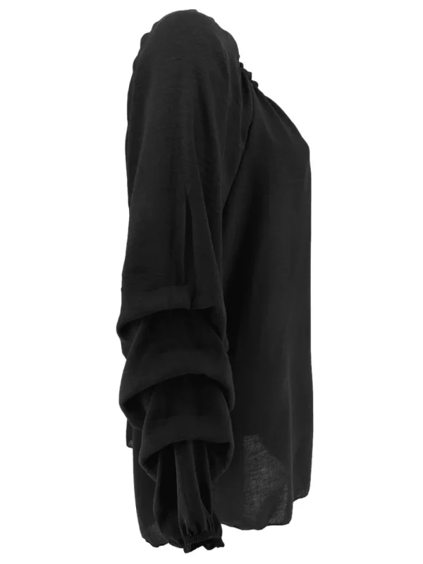 Blouse met elastieke hals en ophaal mouw Christine zwart