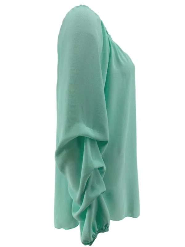 Blouse met elastieke hals en ophaal mouw Christine mint