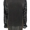 Blouse met GLITTER en ronde hals met kanten mouw Blaire goud