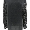 Blouse met GLITTER en ronde hals met kanten mouw Blaire zilver