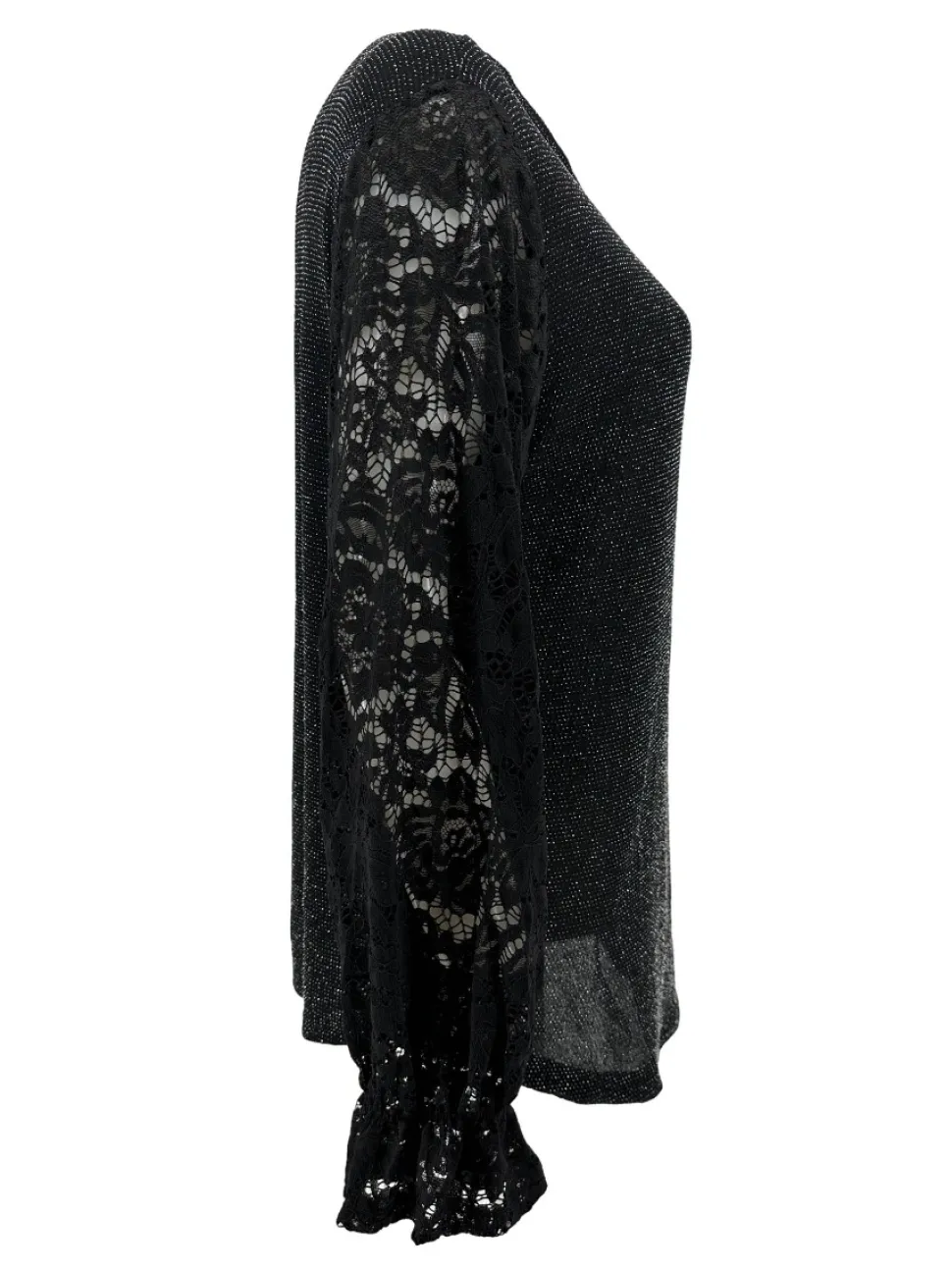 blouse_met_glitter_en_ron_1-2.webp Blouse met GLITTER en ronde hals met kanten mouw Blaire zilver