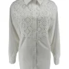 Blouse met halve werking aan de voorzijde mandala off-white (W8697)