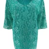 Blouse met kant en v-hals met volant mouw Cindy turquoise