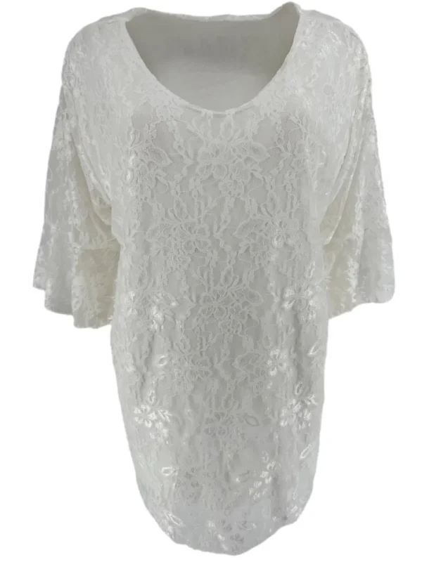 Blouse met kant en v-hals met volant mouw Cindy off-white