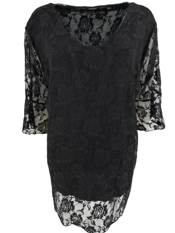 Blouse met kant en v-hals met volant mouw Cindy zwart