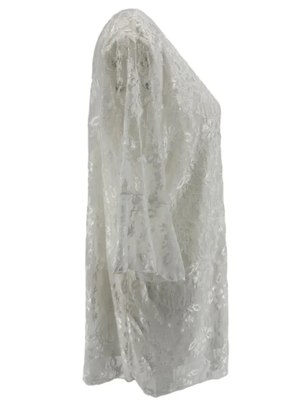 Blouse met kant en v-hals met volant mouw Cindy off-white