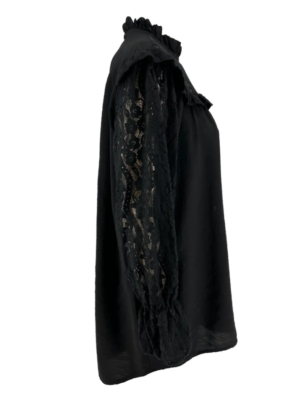 blouse_met_kanten_mouw_en_1-2.webp Blouse met kanten mouw en ruffle Ami zwart