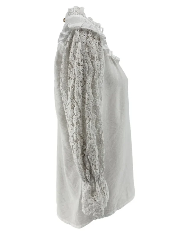 Blouse met kanten mouw en ruffle Ami off-white