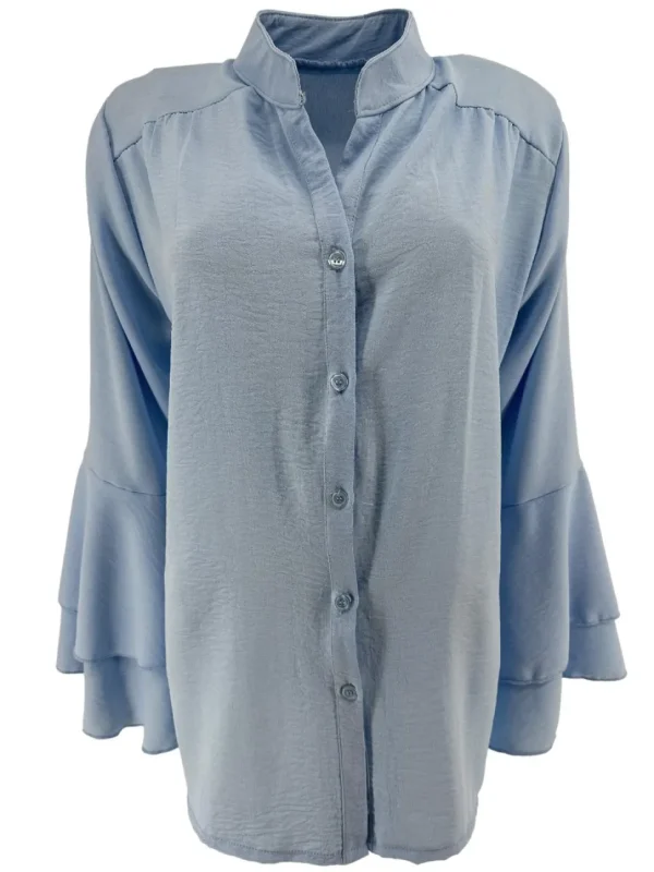 Blouse met knoopjes en opstaande boord Brigit licht blauw