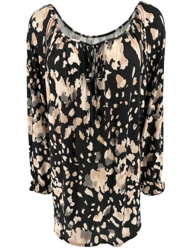 Blouse met koordje aan de hals Polly spotted zwart
