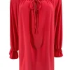 Blouse met koordje aan de hals Polly uni koraal