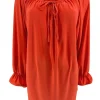 Blouse met koordje aan de hals Polly uni oranje