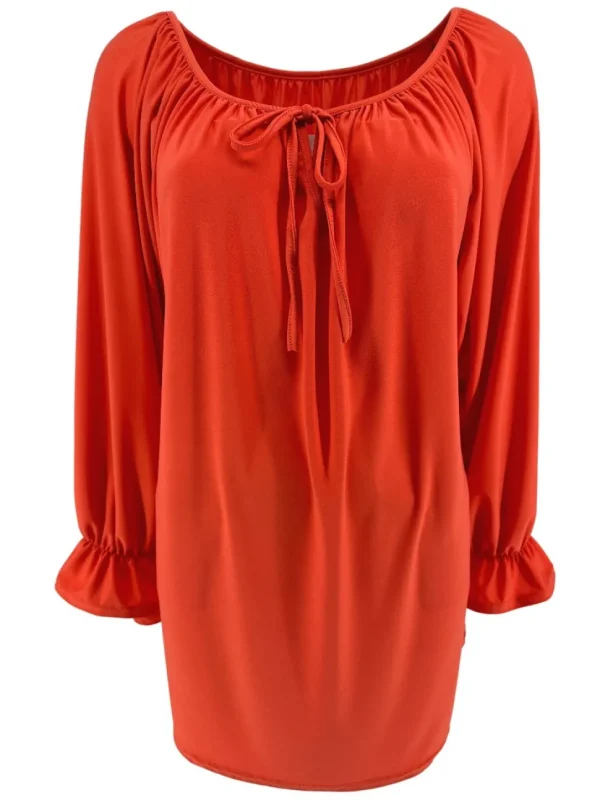 Blouse met koordje aan de hals Polly uni oranje