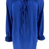 Blouse met koordje aan de hals Polly uni kobalt