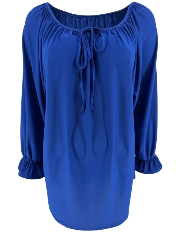 Blouse met koordje aan de hals Polly uni kobalt