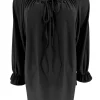Blouse met koordje aan de hals Polly uni zwart