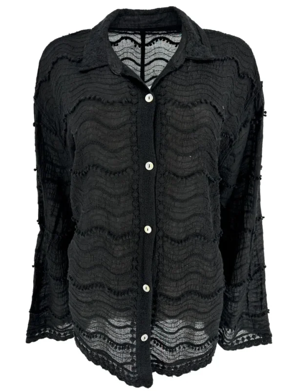 Blouse met kraag Beachy waves zwart (GBD)