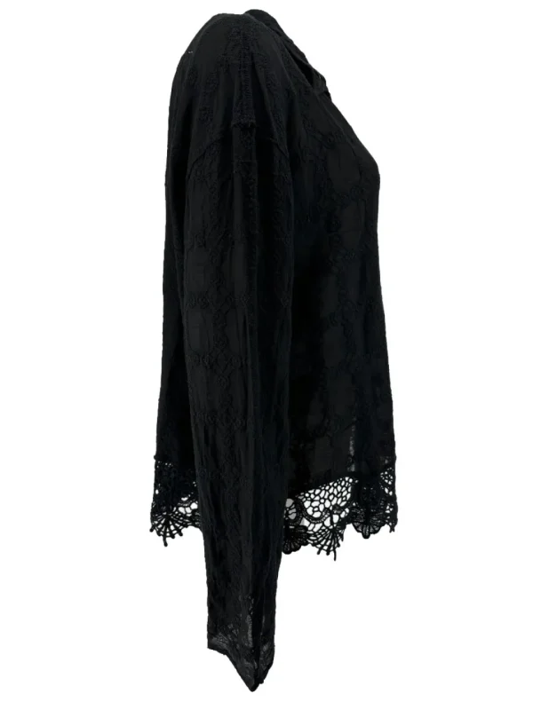 Blouse met kraag en kanten rand Tekna zwart (GBD)