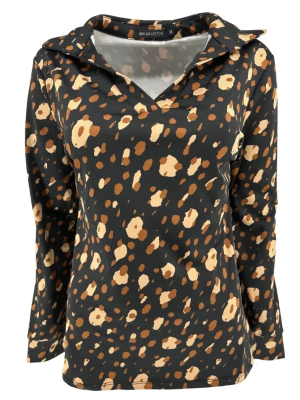 Blouse met kraag en lange mouw spotted cognac (SALE)